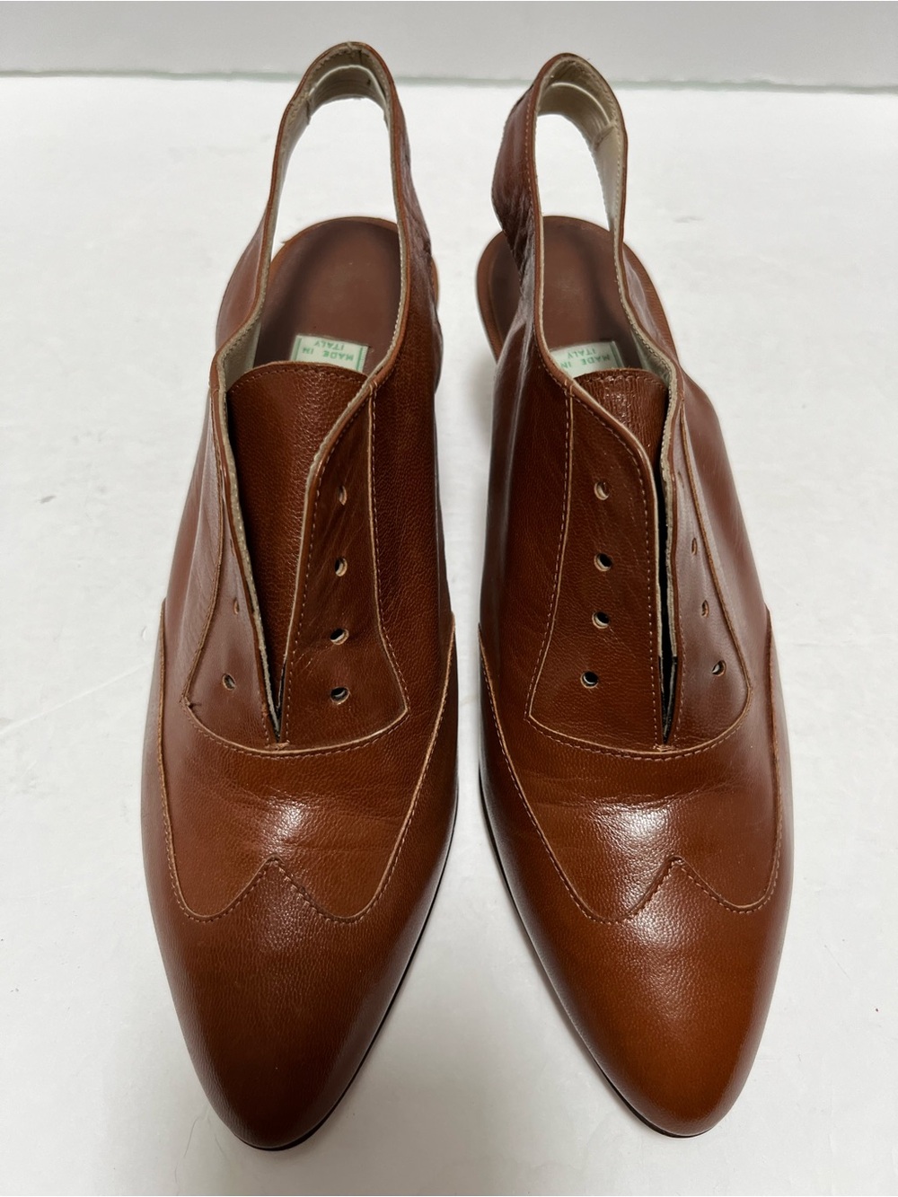Vintage 80s Bertie Italy Leather Wingtip Oxford Slingback Heels 36 ( NO LACES)